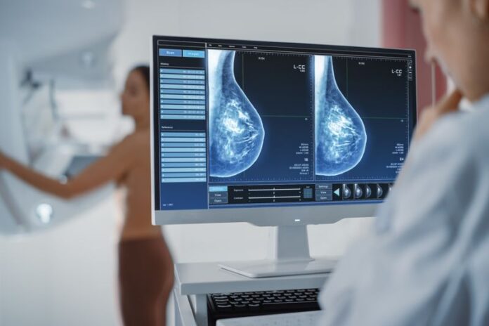 Computer Screen in Hospital Radiology Room: Beautiful Multiethni